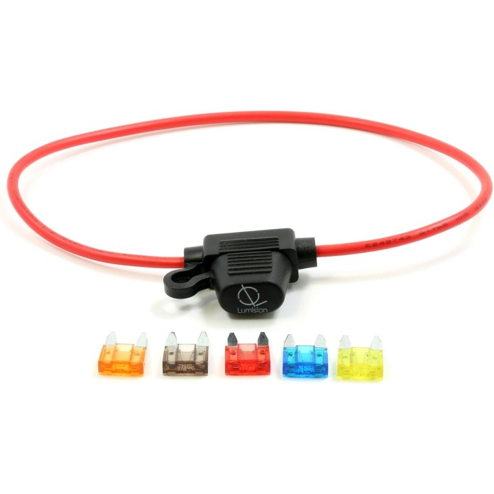 Lumision Mini Blade Style APM ATM Inline 16AWG Fuse Holder (Water Proof) + Fuse Set 5, 7.5, 10, 15, 20 AMP