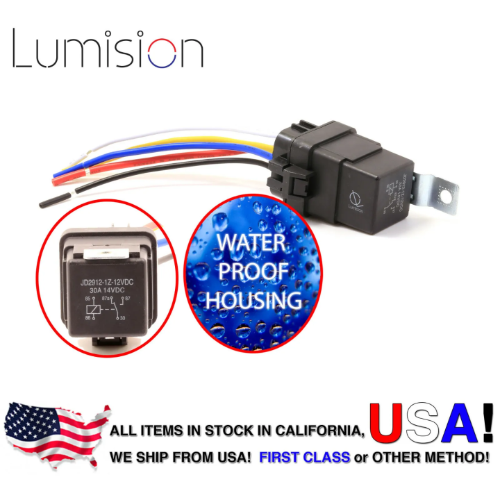 Lumision 30AMP 12V DC Water proof Relay and Harness 5-PIN SPDT Bosch Style 30A